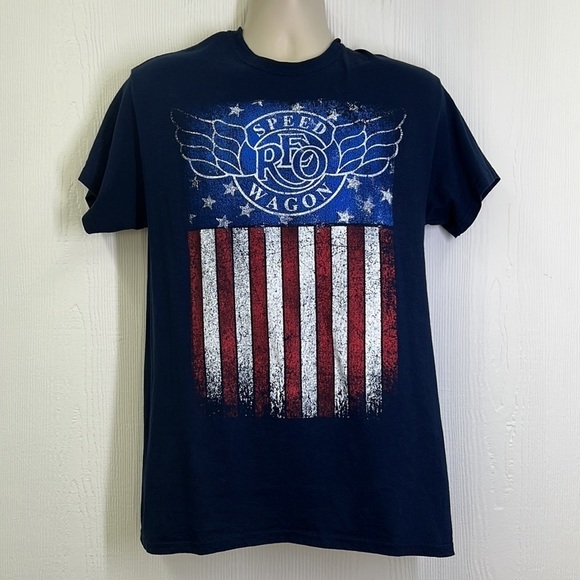 Gildan - REO Speed Wagon 2019 Tour Shirt Navy Blue Short Sleeve T Shirt Medium - Picture 2 of 9